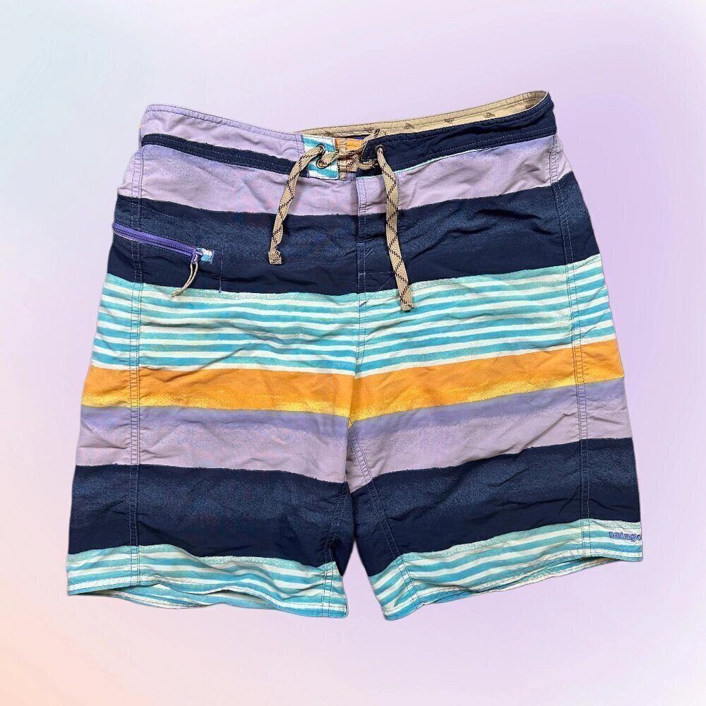 Patagonia Men's Printed Wavefarer Striped Swim / Surf Board Shorts Size 34